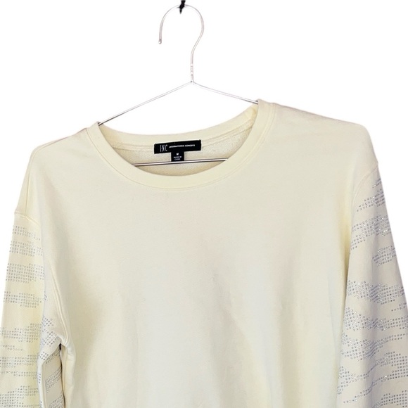 NWT INC Cropped Cotton Bead-Embroidered Raw Hem Sweatshirt sze M Yellow - Picture 3 of 16